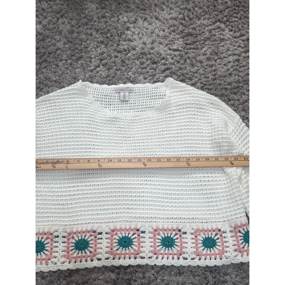 Sincerely Jules Ivory Crochet Granny Square Grandmacore Sweater Size Large - Picture 13 of 14